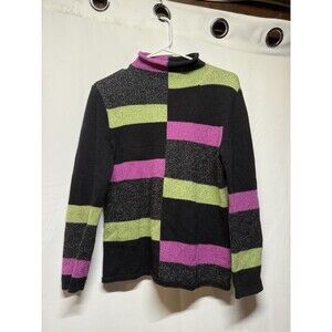 Sigrid Olsen Sport Silk Blend Striped Rollneck Sweater- Multi-Color - Size Small